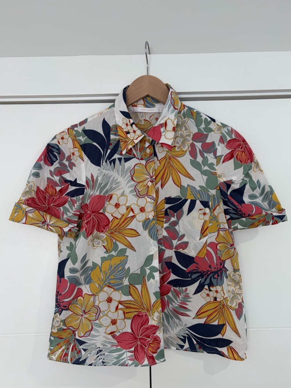 Zara Floral Button-Down Shirt in Cream, Red, Yellow, Navy, Green